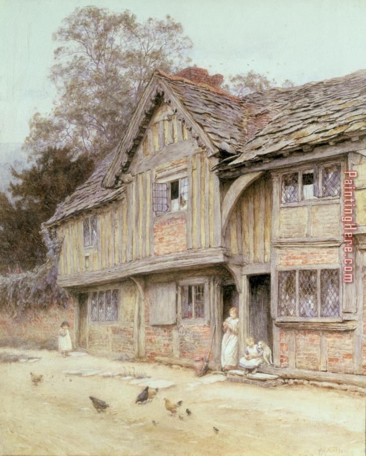 Helen Allingham Outside a Timbered Cottage